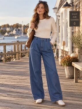 Abercrombie & Fitch Curve Love High Rise Wide Leg Trouser Jeans 27/4 Coastal Lux